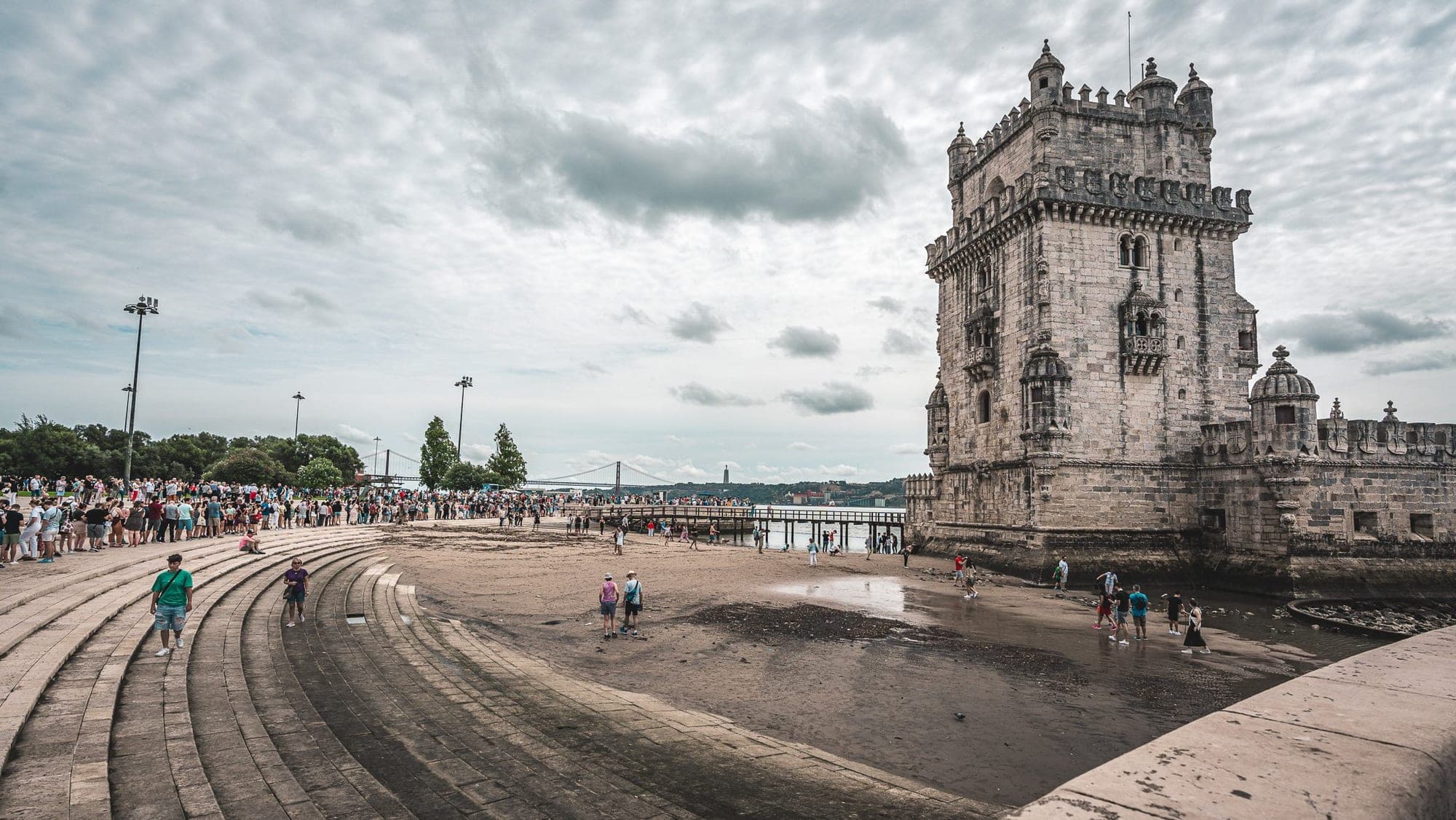 Early afternoon crowds at the Tower of Belem.